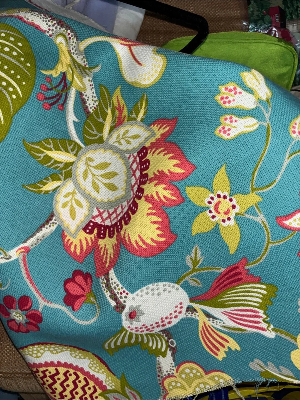 P Kaufman 48 X 48 Decorative Teal Floral fabric remnant